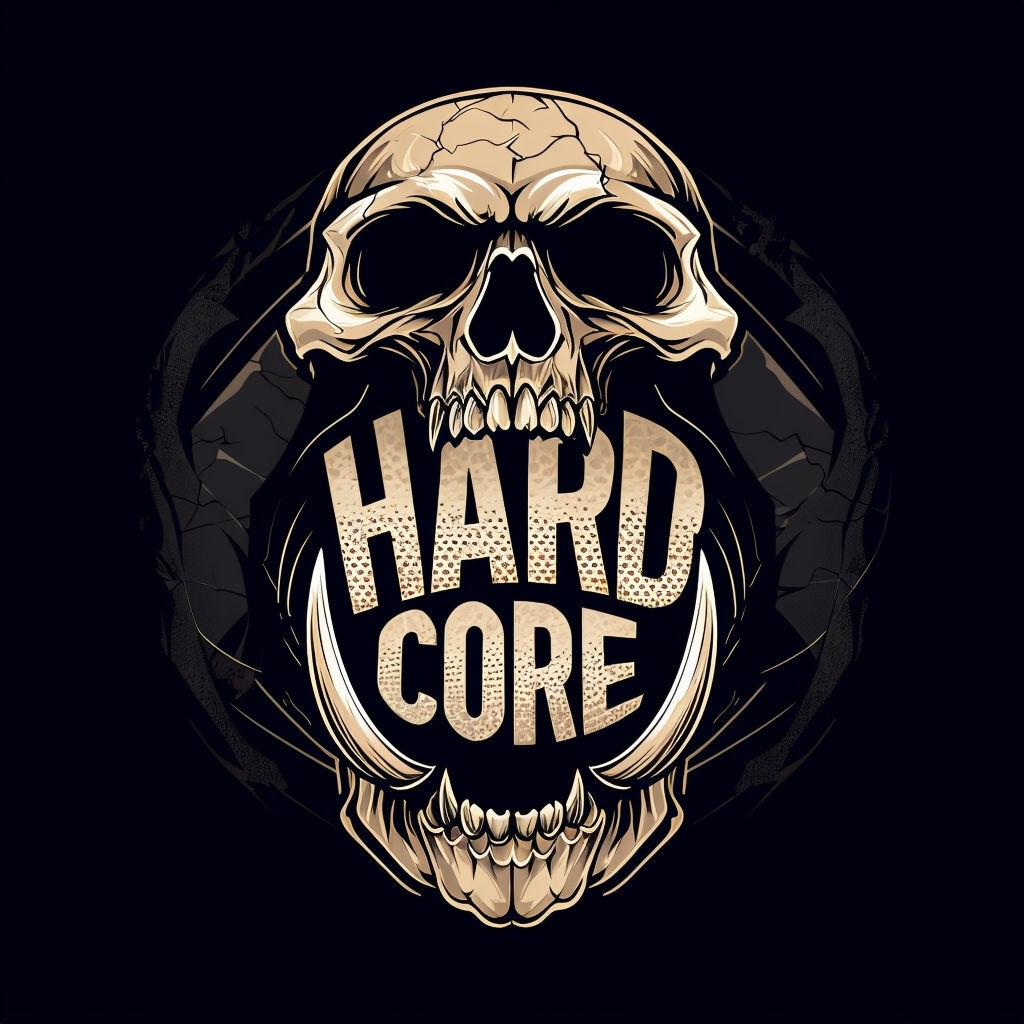 Menacing Skull with Hard Core Text Graphic T-Shirt