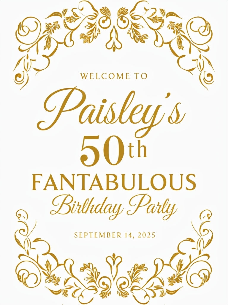 Elegant Gold Sign for Paisley's 50th Birthday Celebration Event Sign