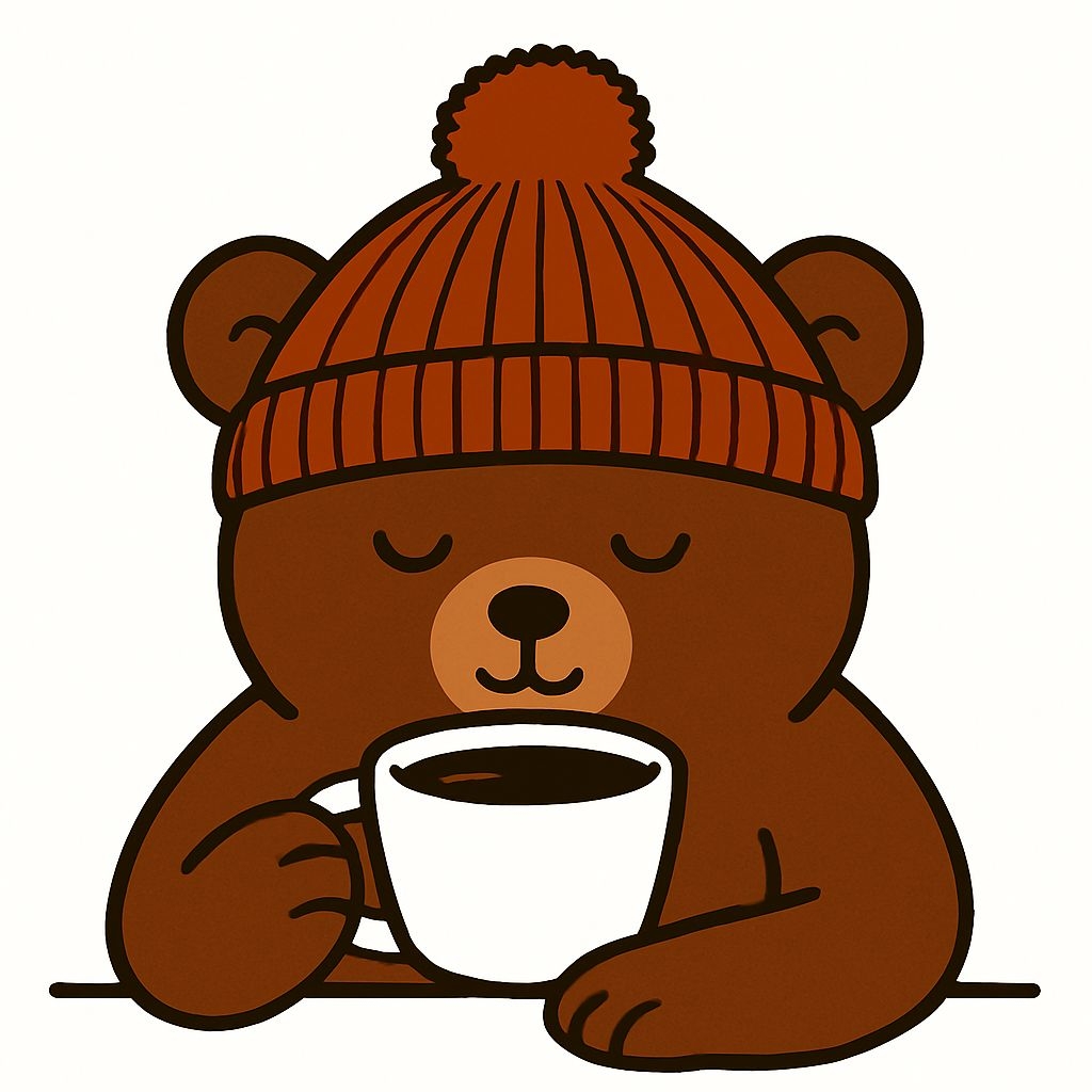 Cozy Cartoon Brown Bear with Beanie Holding a Mug Illustration Mug