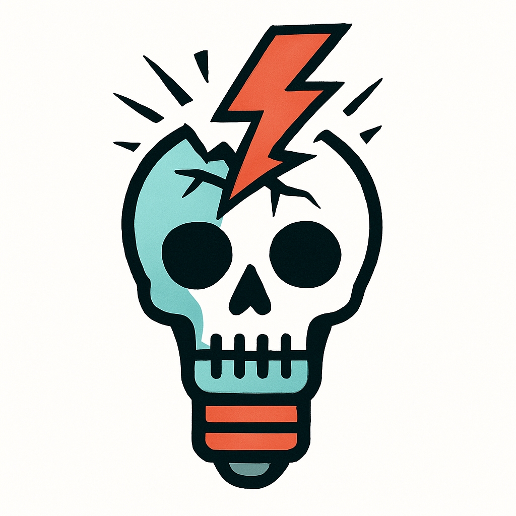 Stylized Skull Light Bulb Design with Lightning Bolt Sticker