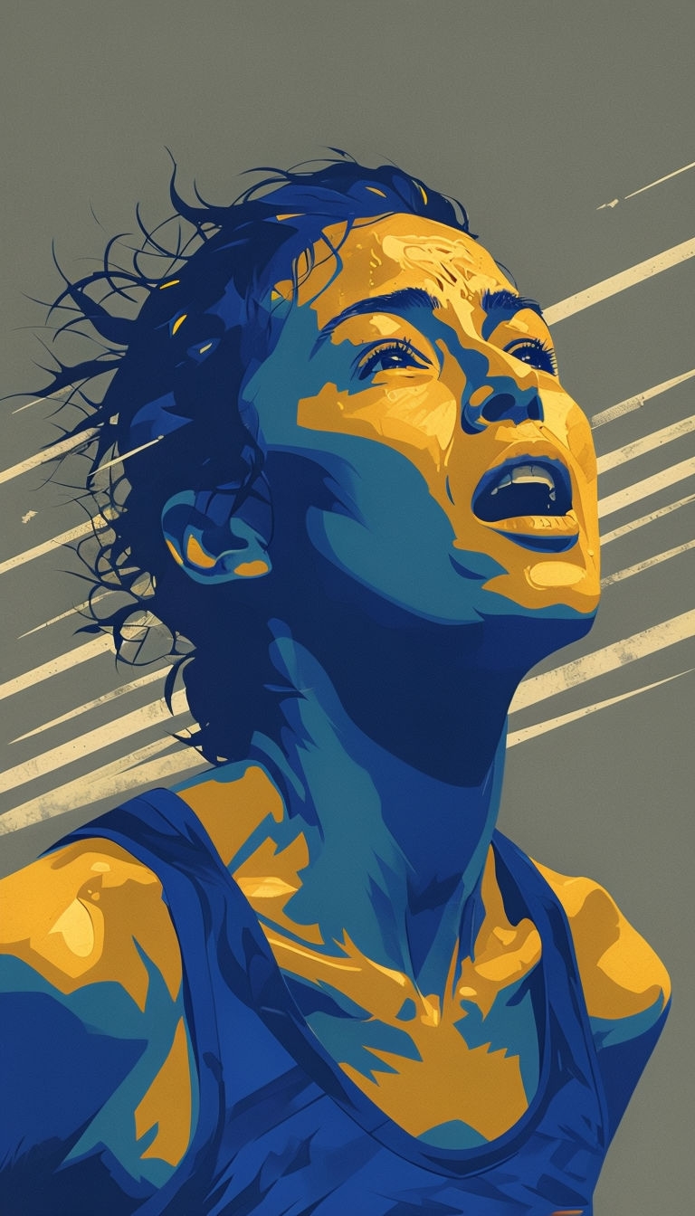 Vibrant Graphic Illustration of Runner Crossing Finish Line Art
