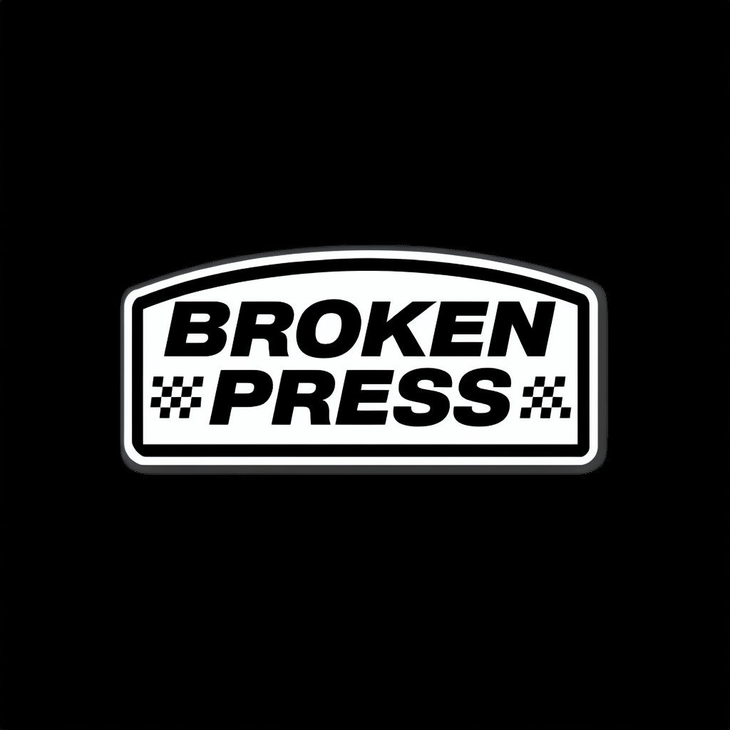 Bold Black and White BROKEN PRESS Racing Logo Hat