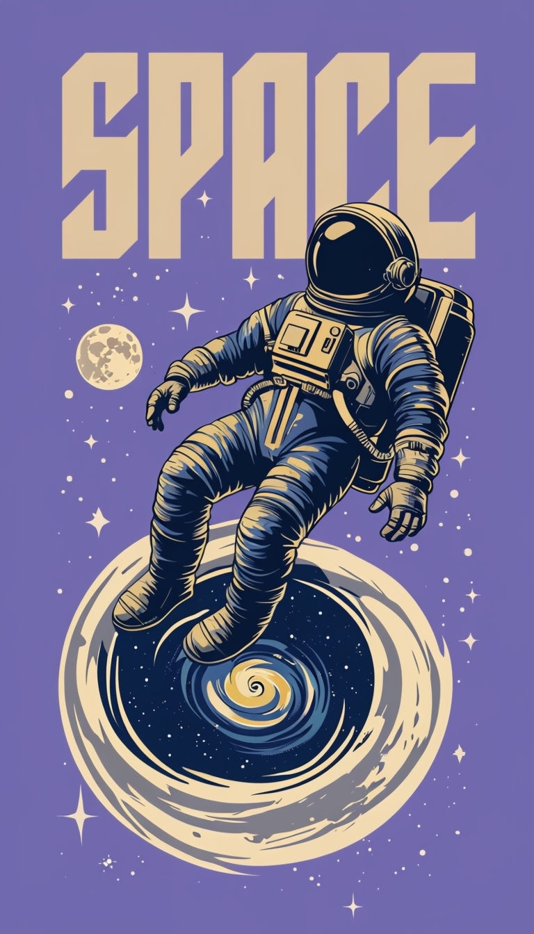 Retro Astronaut in Space with Cosmic Vortex Poster