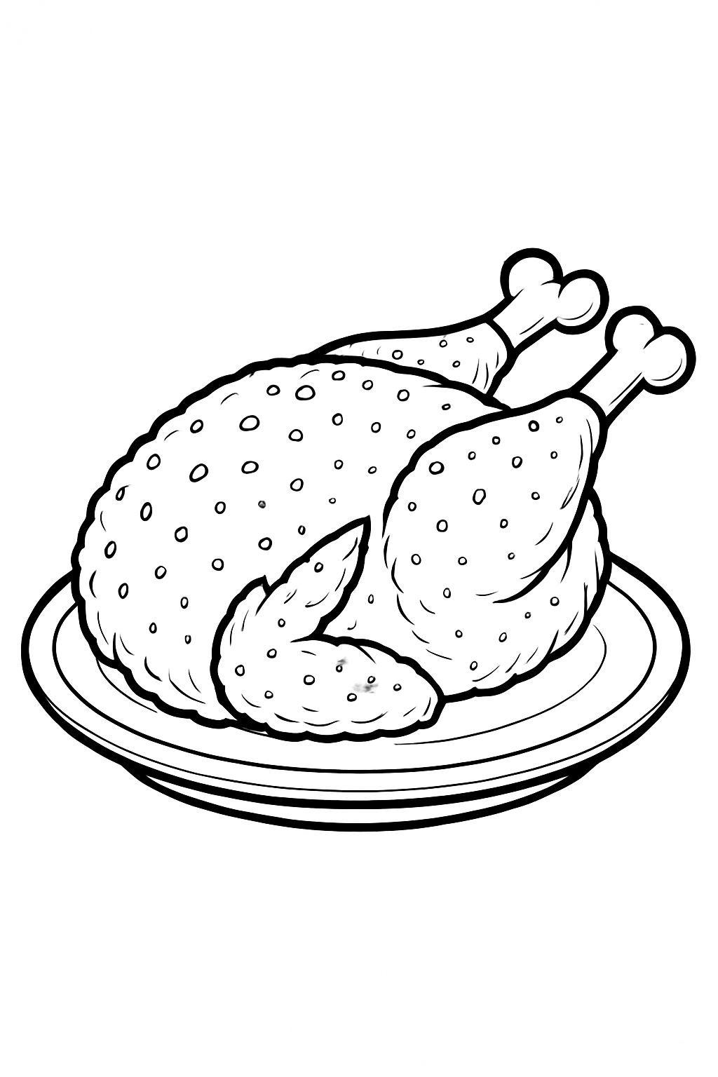 Cartoon Roasted Chicken Line Drawing for Coloring Book Pages