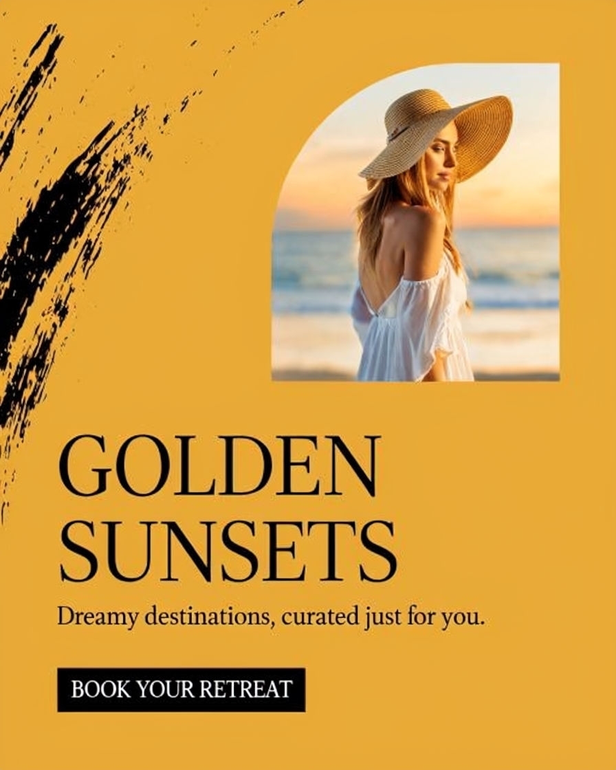 Elegant Golden Sunsets Retreat Advertisement Design Ads