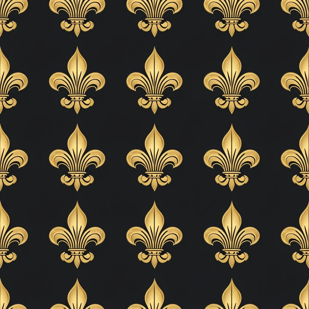 Elegant Gold Fleur-de-Lis Seamless Pattern on Black Background