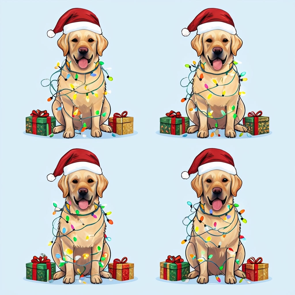 Yellow Labrador Retrievers in Santa Hats Seamless Pattern