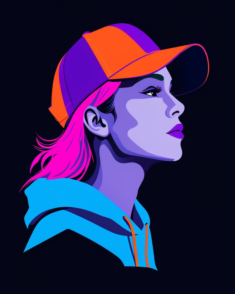 Vibrant Neon Profile Illustration with Baseball Cap Art