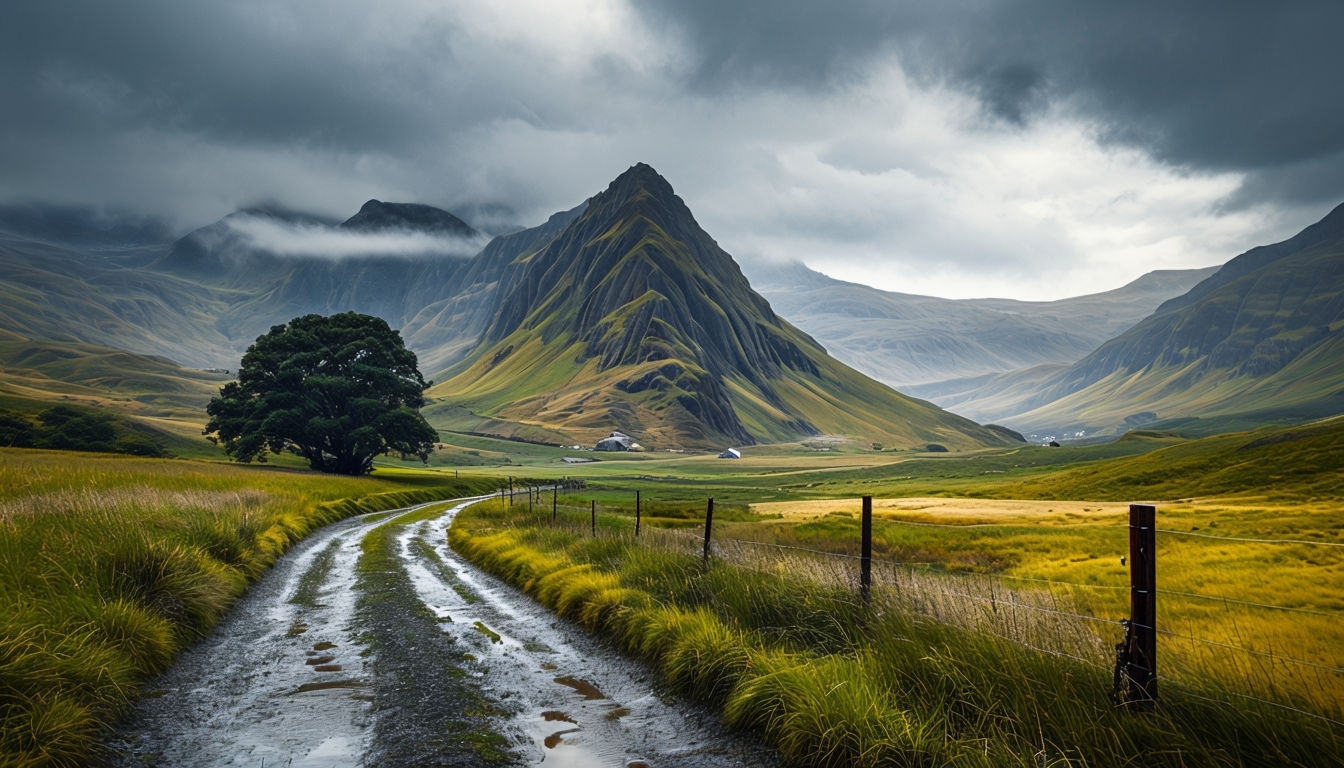 Serene Mountain Valley Landscape with Gravel Pathway Virtual Backgrounds