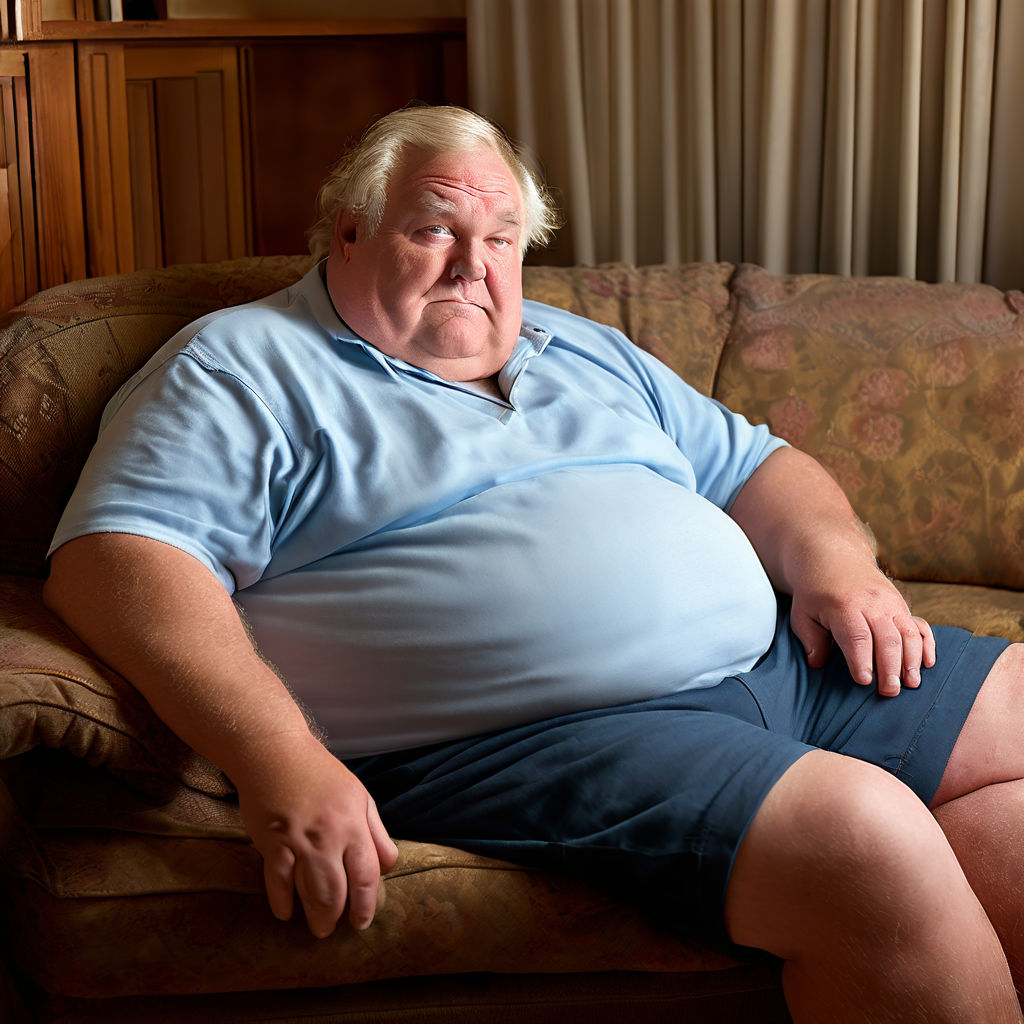 old overweight white male sitting in a sofa