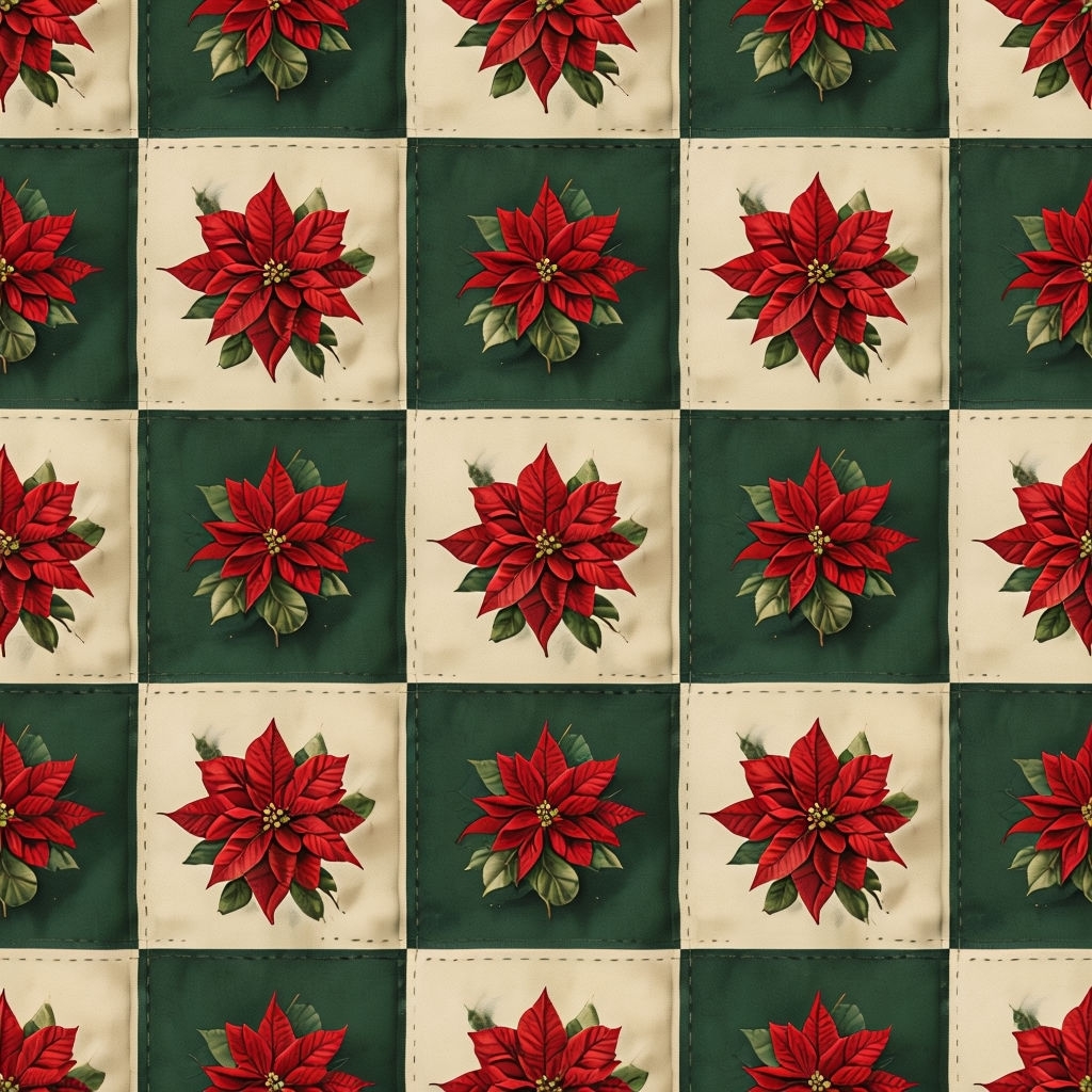 Festive Poinsettia Quilted Seamless Pattern Design