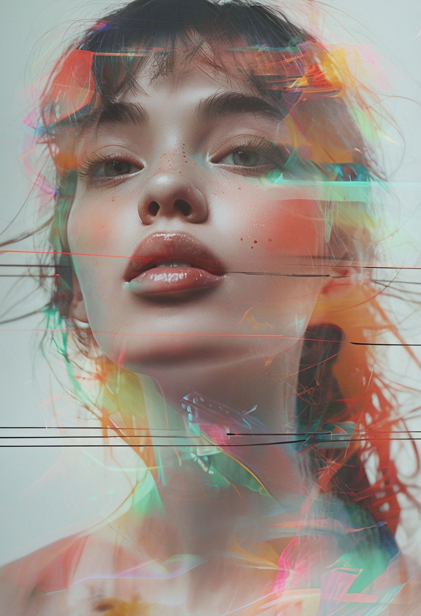 Surreal Double Exposure Portrait of a Young Woman Artwork