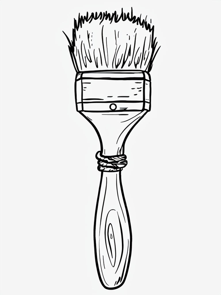 Minimalist Line Drawing of a Paintbrush Illustration Coloring Book Pages