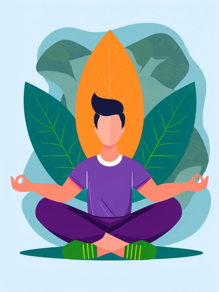 Meditating Person with Stylized Leaves in Calm Nature Poster