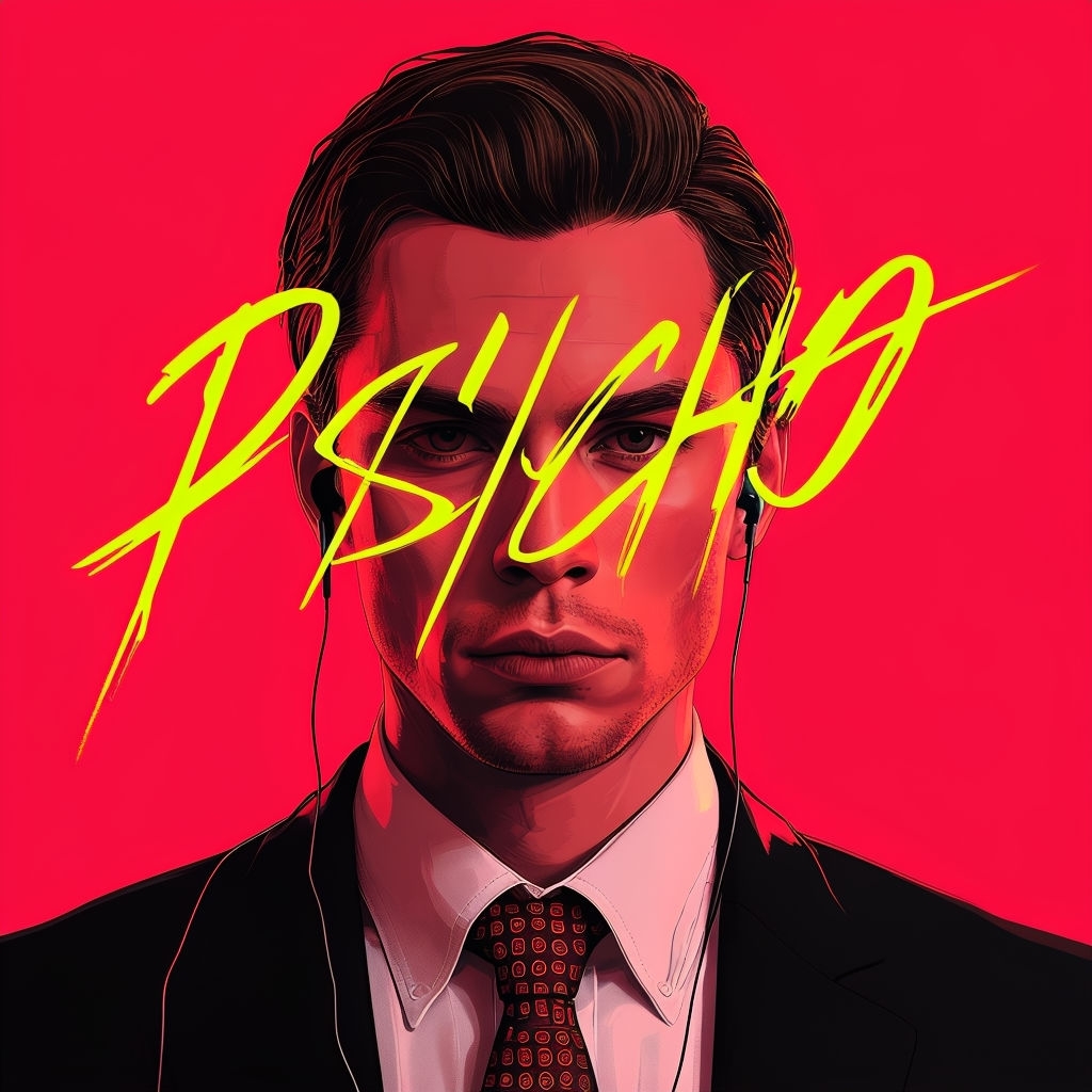 Intense Portrait with Neon Psycho Text for Music Spotify Album Cover