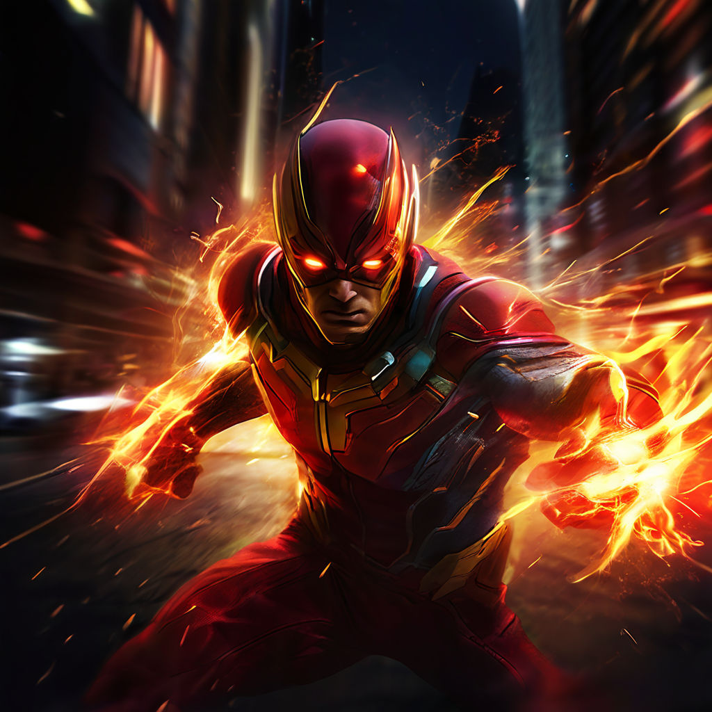 A speedster hero battling villains in a dark night city with... by 김남균 ...