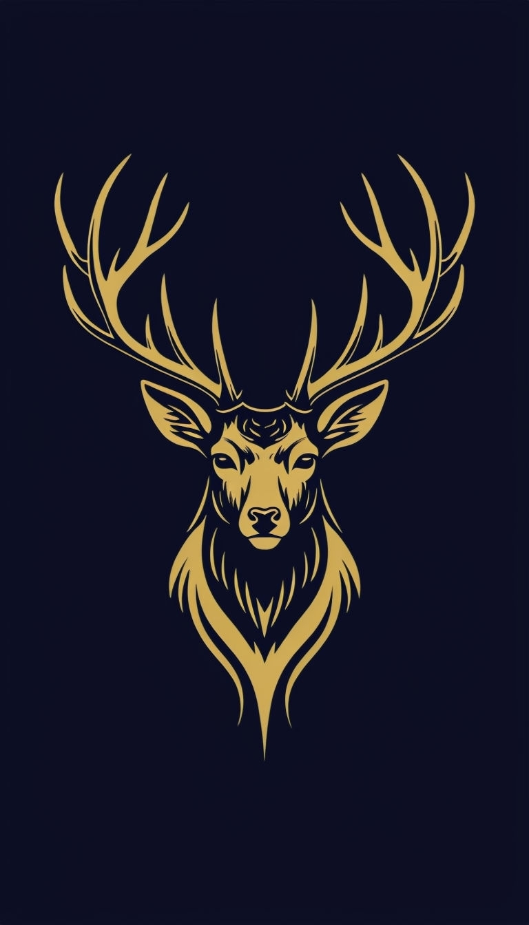 Elegant Golden Stag Illustration on Dark Blue Background Mobile Wallpaper