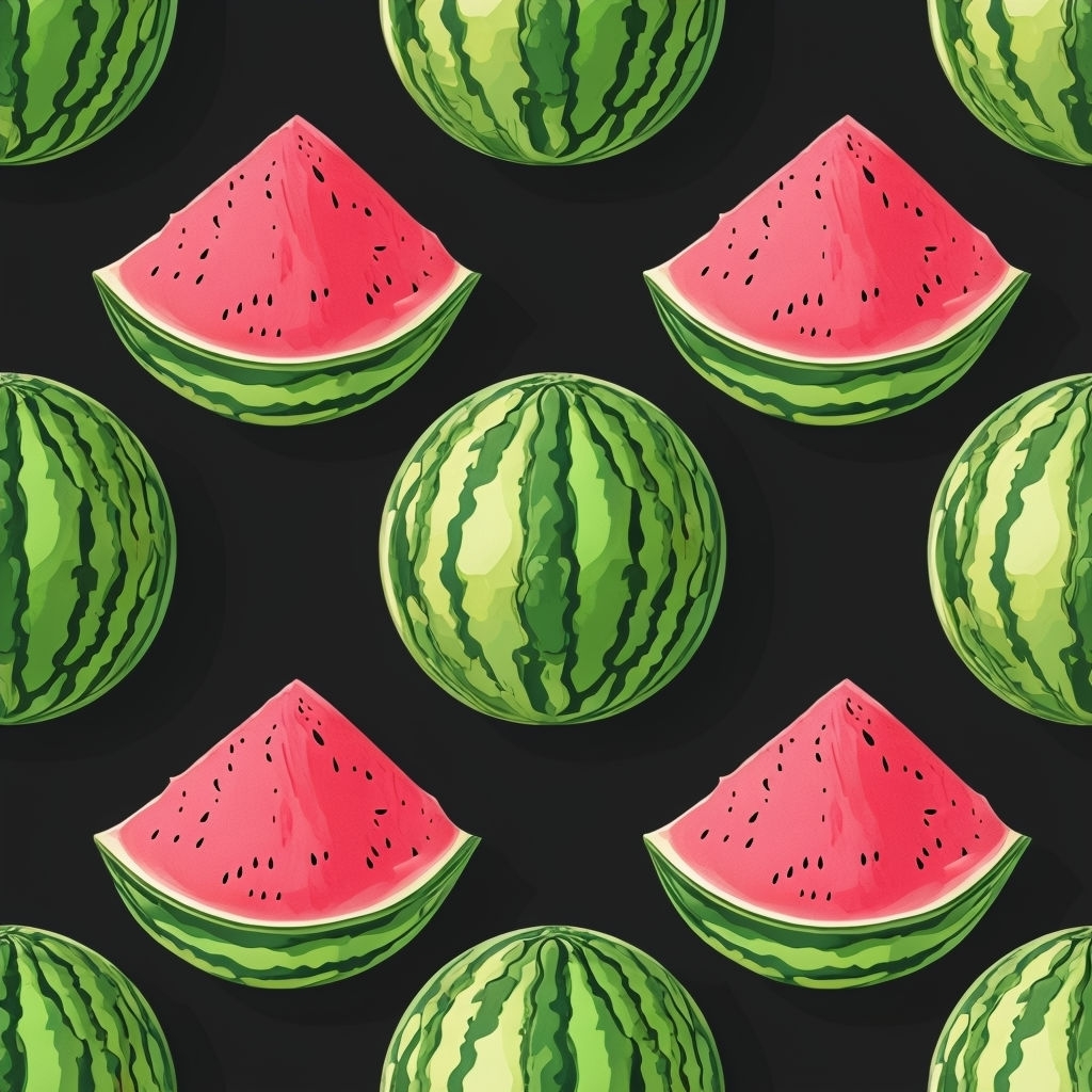 Vibrant Watermelon Seamless Pattern on Black Background