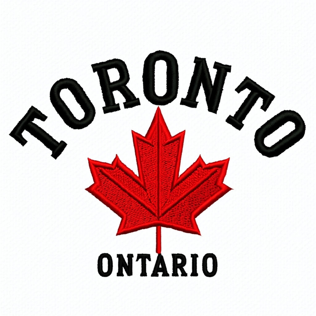 Toronto Ontario Embroidered Maple Leaf Design T-Shirt