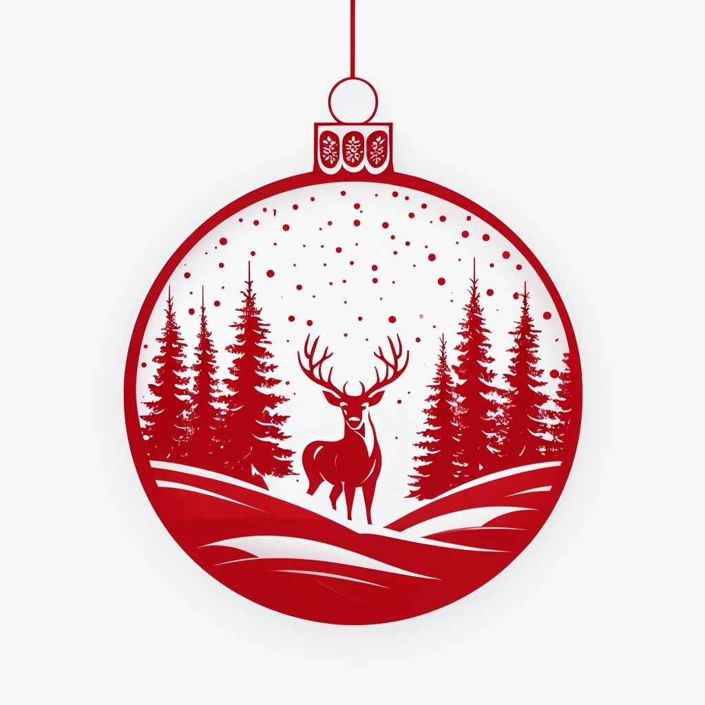 Festive Red Ornament with Winter Landscape and Deer Illustration Mug