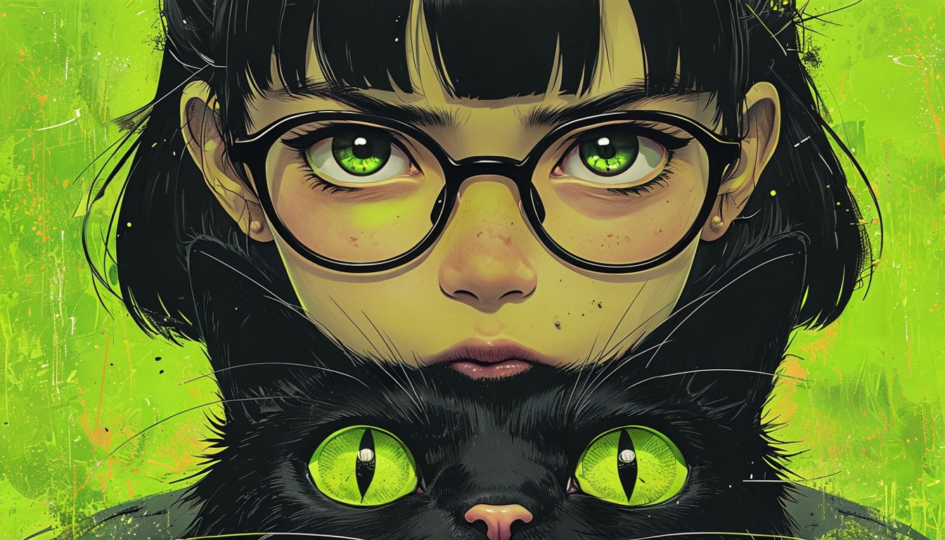 Anime-Inspired Girl and Cat Portraits with Mysterious Atmosphere Backgrounds