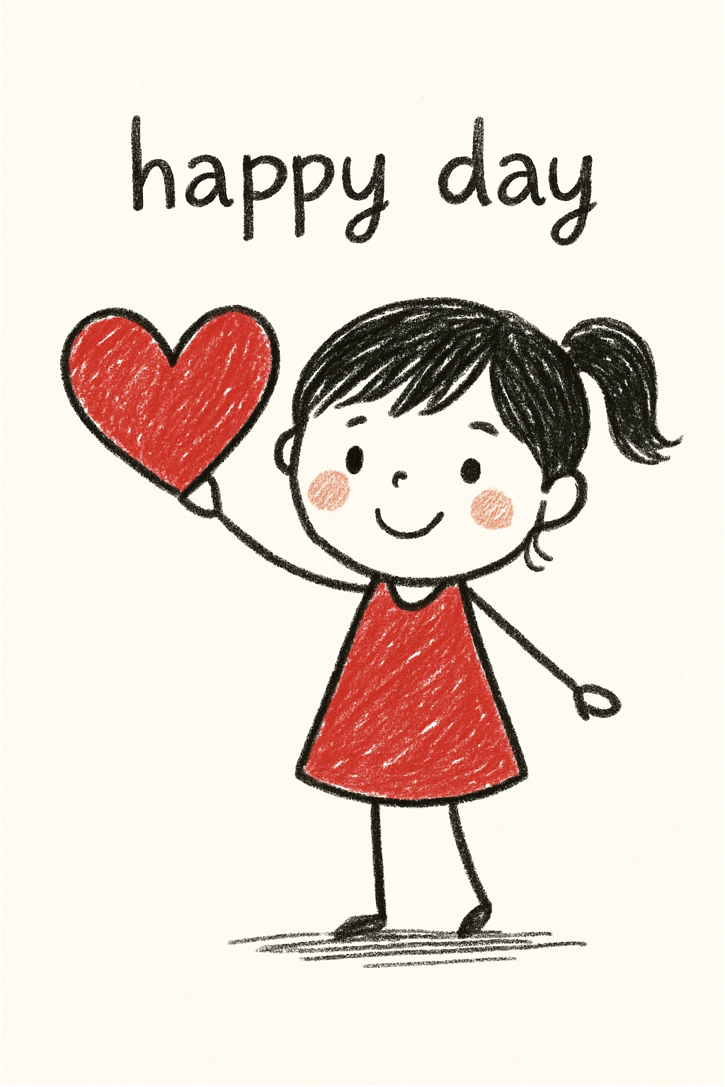 Cheerful Girl Holding Heart Happy Day Illustration Card