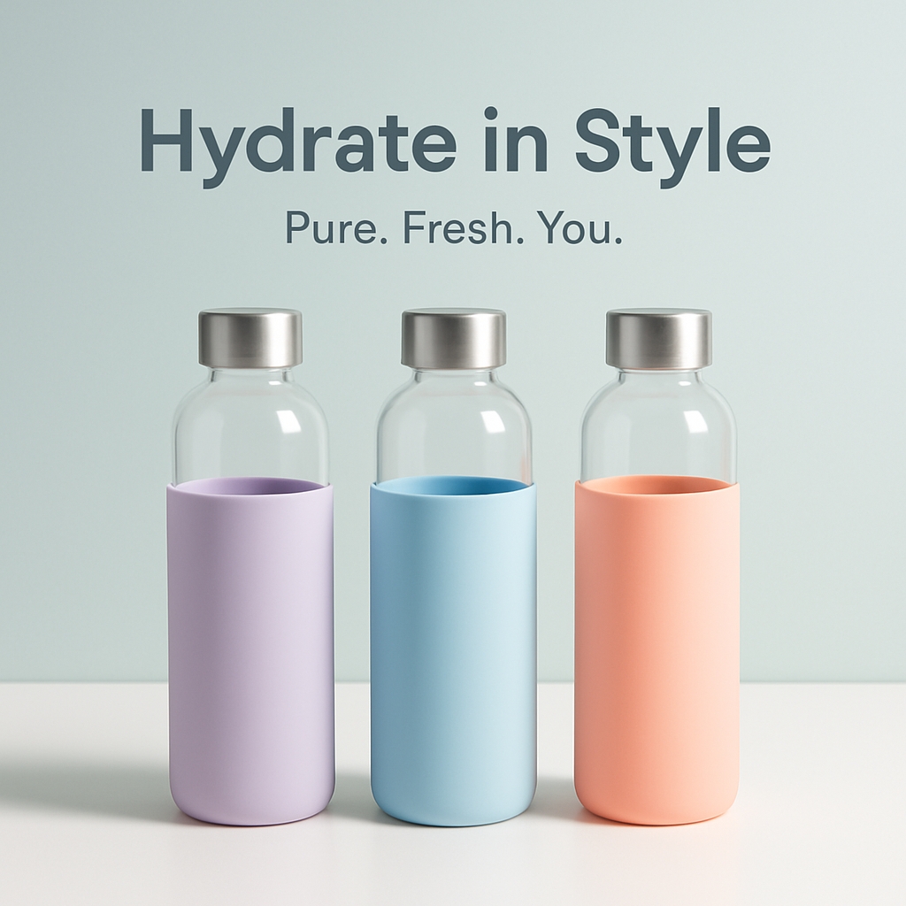 Minimalist Pastel Glass Water Bottles Product Advertisement Ads