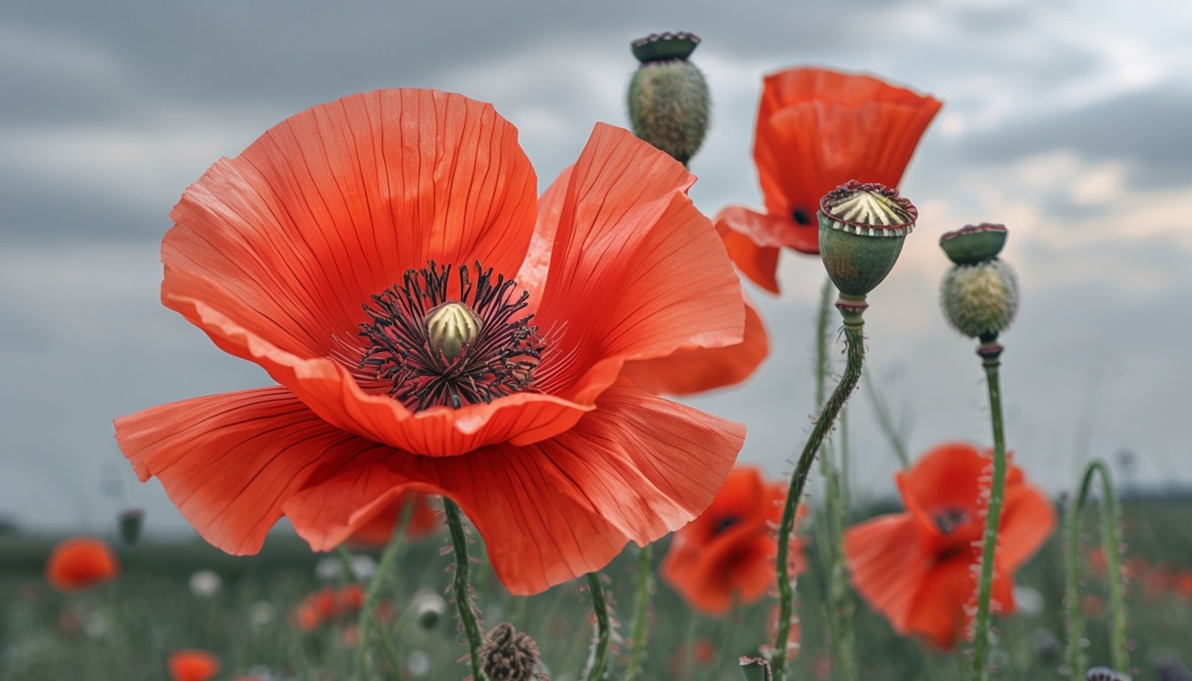Vibrant Close-Up Poppy Floral Photography Virtual Background