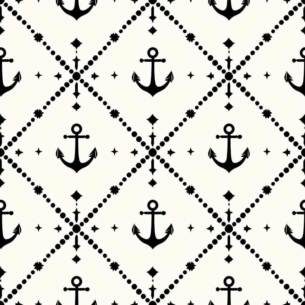 Black Anchors and Star Dots Seamless Pattern on Ivory Background