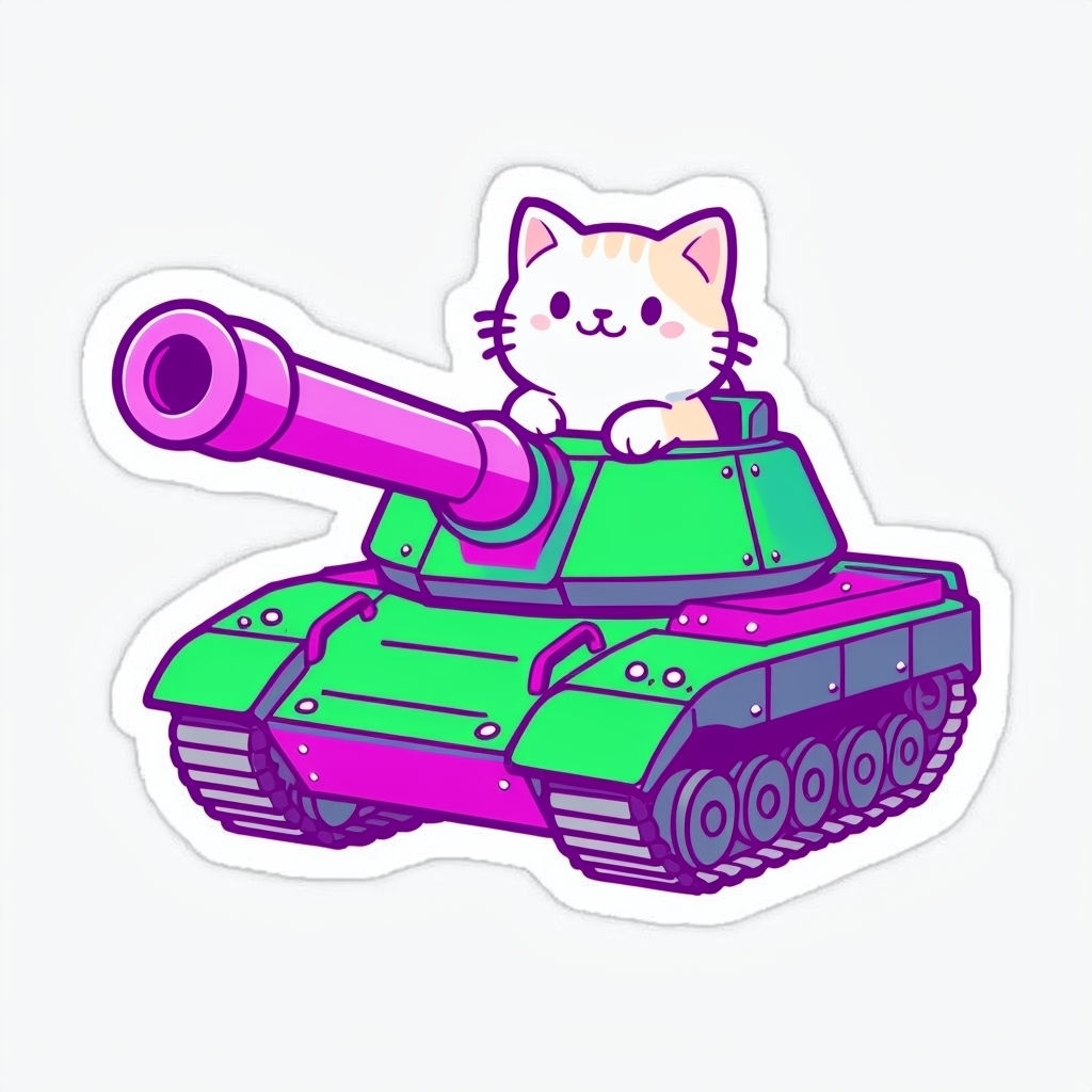 Cute Cat in Bright Green Tank Cartoon Sticker