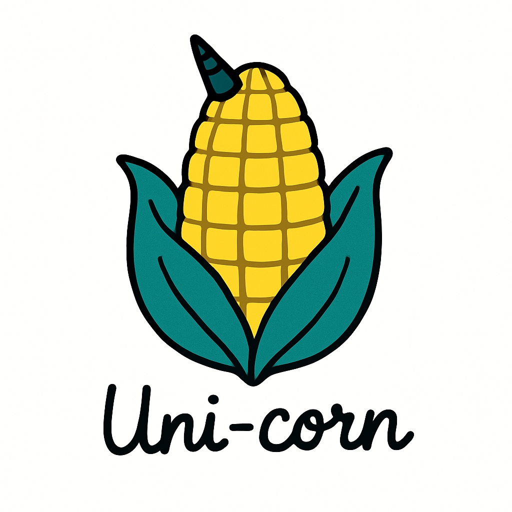 Playful Cartoon Corn Cob with Unicorn Horn Illustration Sticker