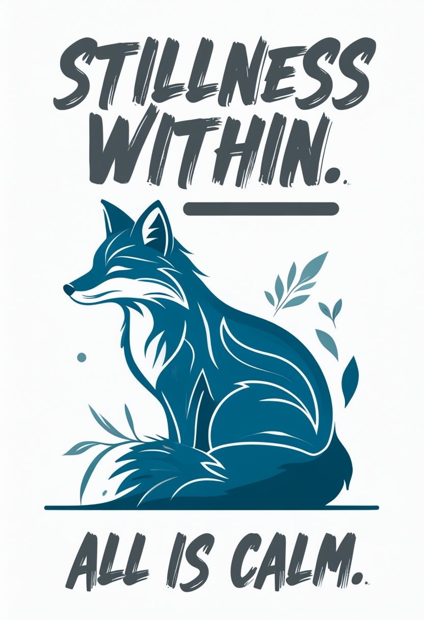 Serene Blue Fox Illustration with Calm Typography Poster