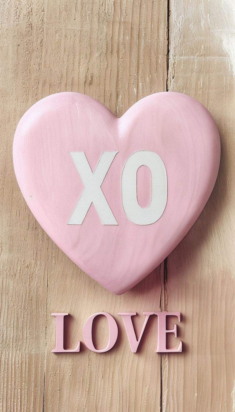 Romantic Light Pink Heart with XO on Rustic Wood Wallpaper