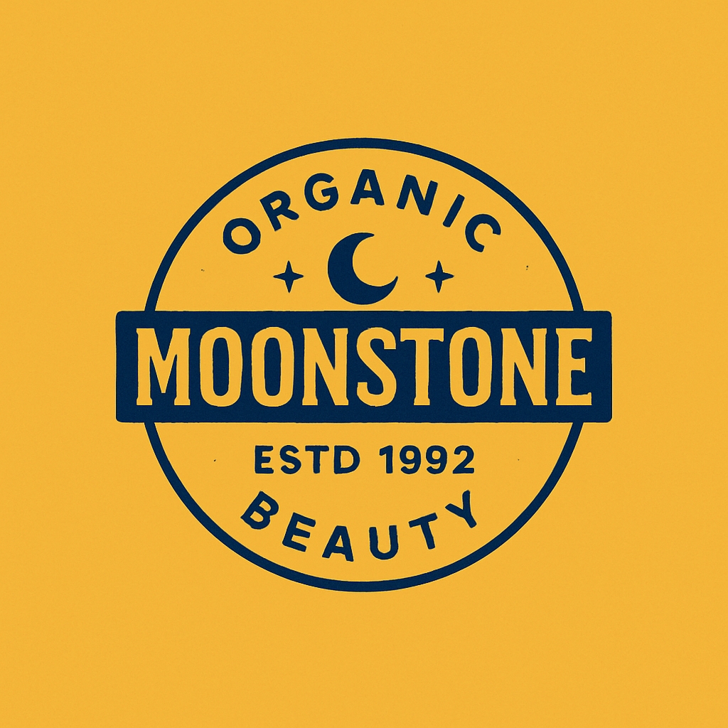 Vintage Organic Moonstone Logo Design with Crescent Moon Emblem