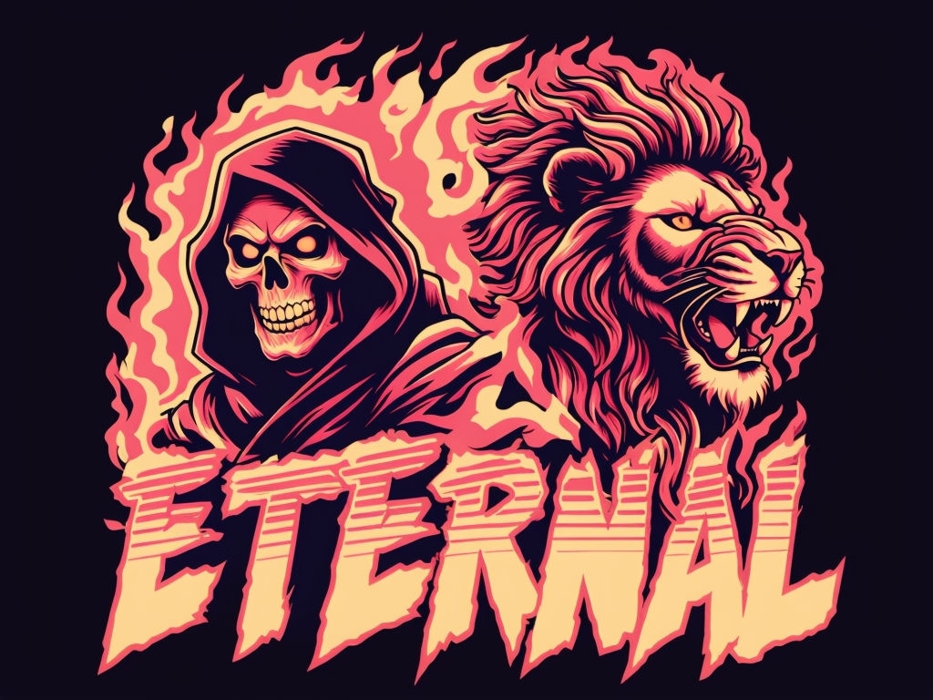 Grim Reaper and Roaring Lion Graphic T-Shirt Design
