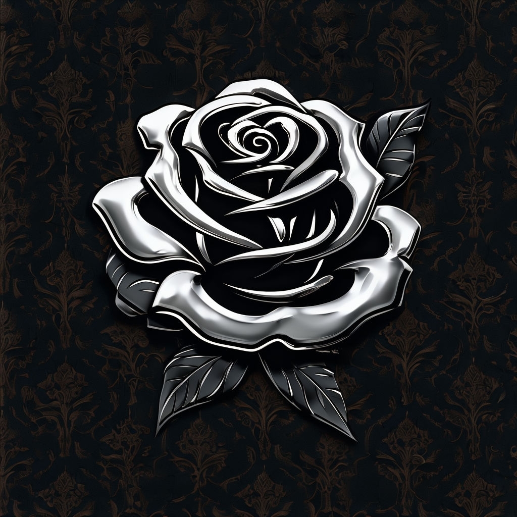 Stylized Black Rose with Metallic Accents T-Shirt