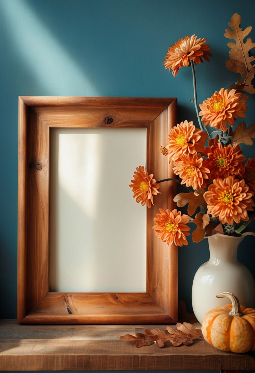 Autumn Still Life with Chrysanthemums and Pumpkin Art