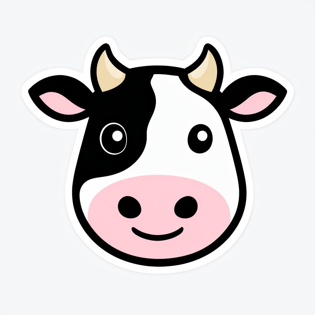 Cheerful Cartoon Cow Face Illustration Sticker