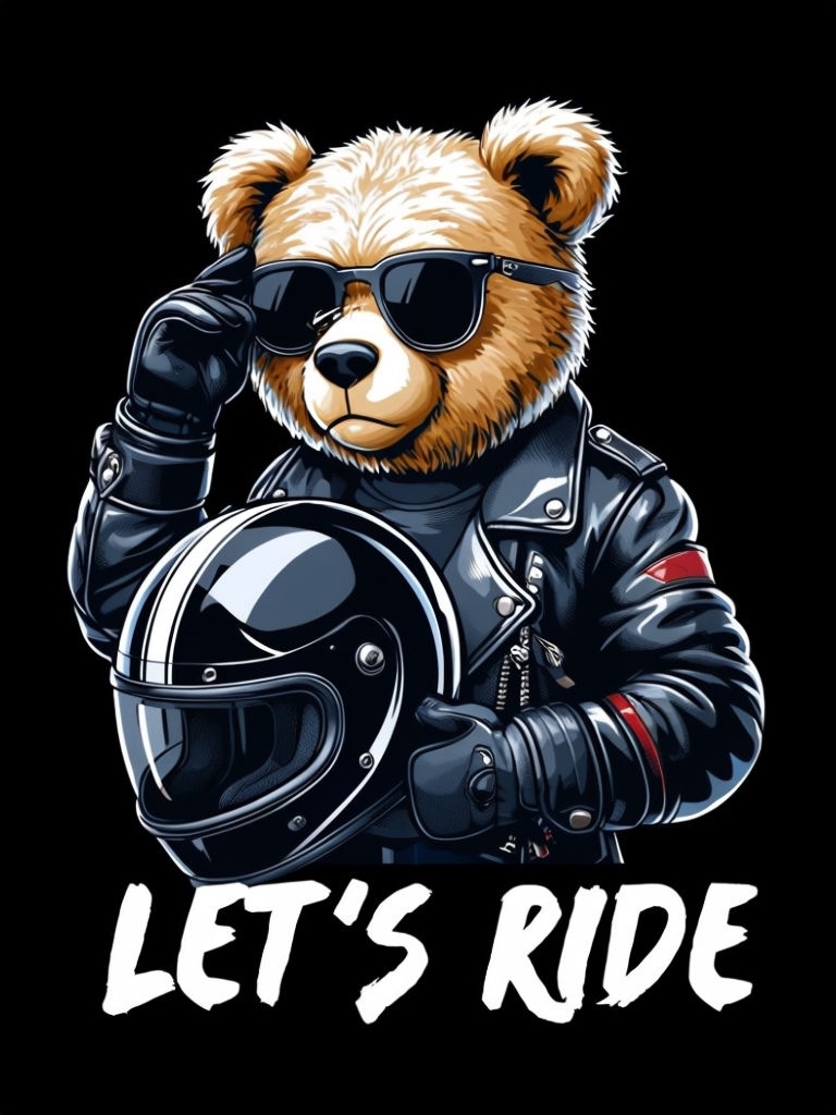 Playful Teddy Bear with Sunglasses Let's Ride T-Shirt