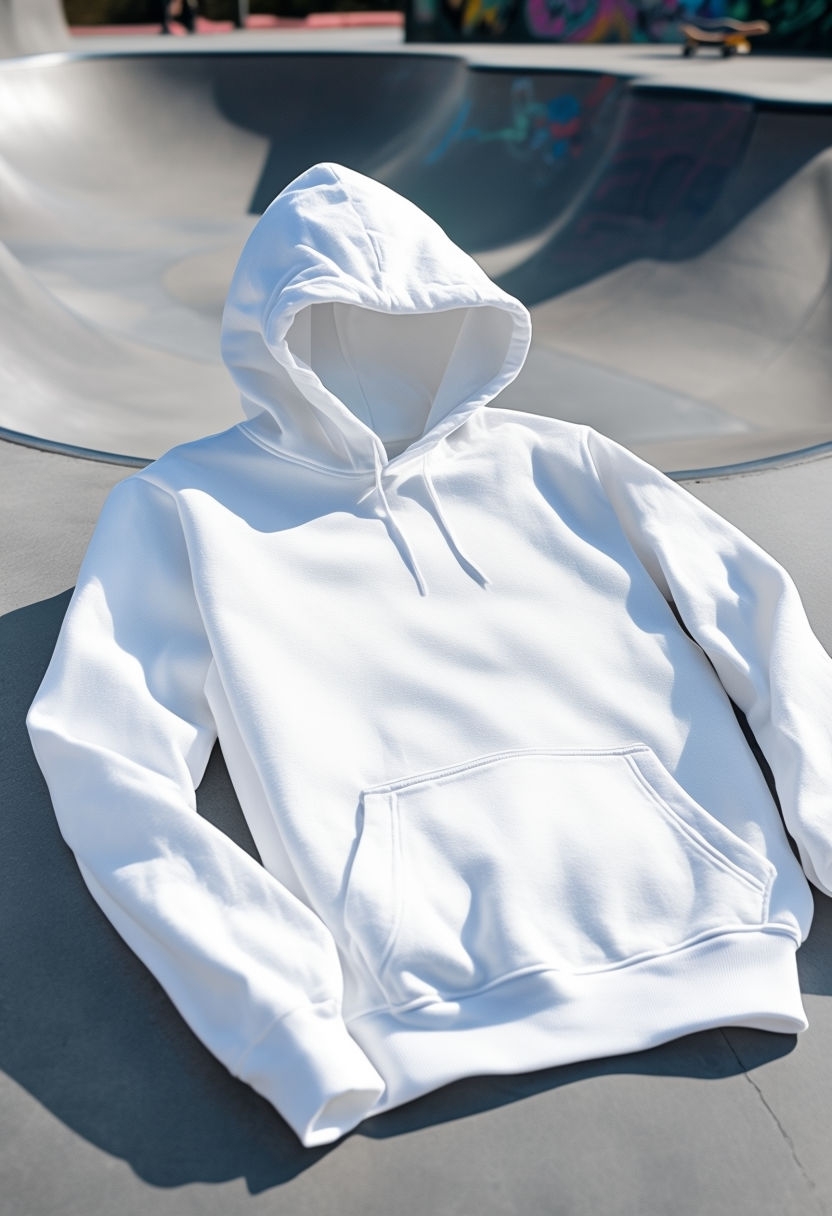 Blank White Cotton Hoodie Mockup on Modern Skatepark Surface Mockups