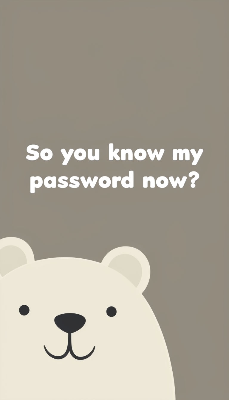 Playful Minimalist Cartoon Bear with Funny Text Mobile Wallpaper