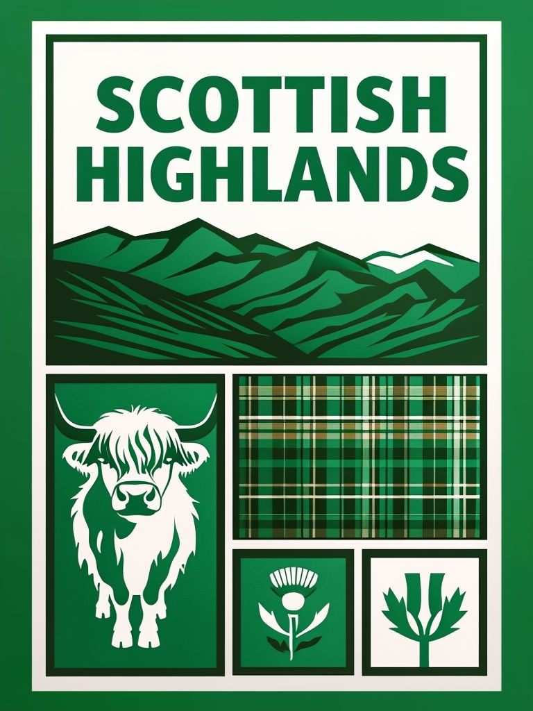 Minimalist Scottish Highlands Graphic Illustration Poster