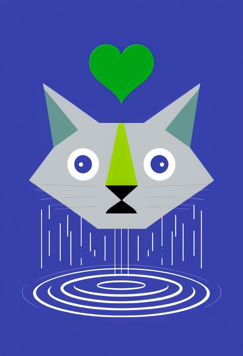 Minimalist Cat Face Illustration with Whimsical Elements Art