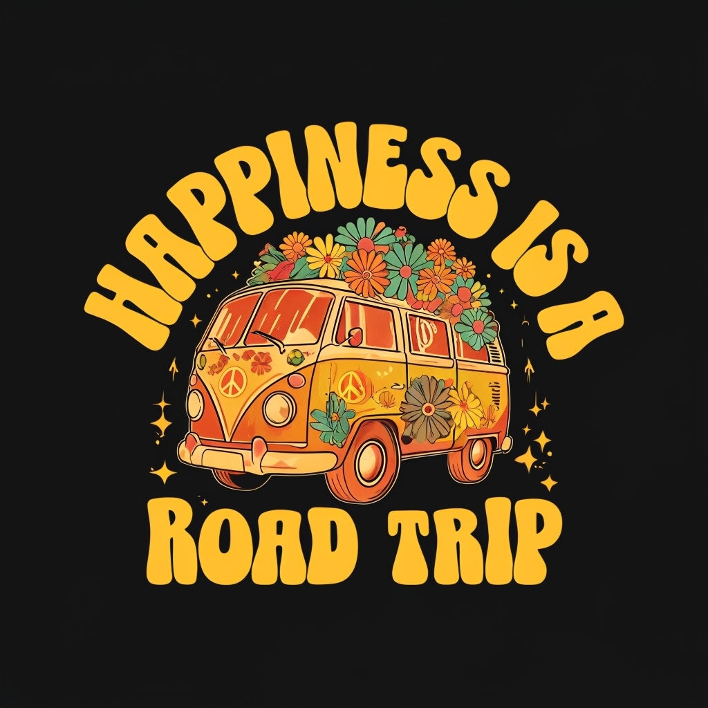 Colorful Vintage Van Happiness Road Trip T-Shirt