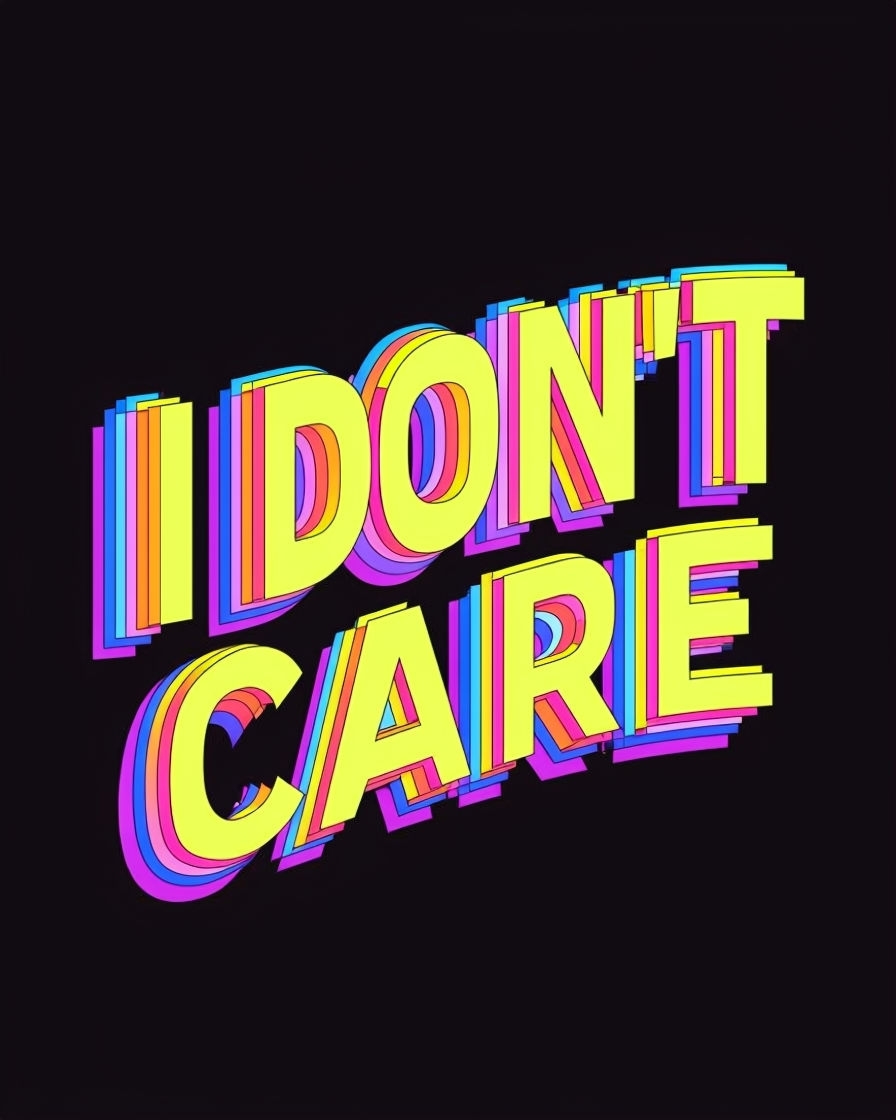 Bold I Don't Care 3D Text Design on Black Background T-shirt
