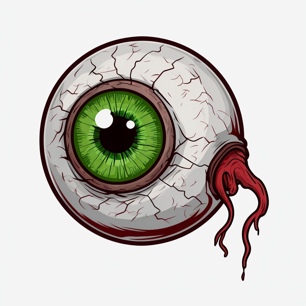Haunting Cartoon Eyeball Illustration with Red Tendrils Sticker