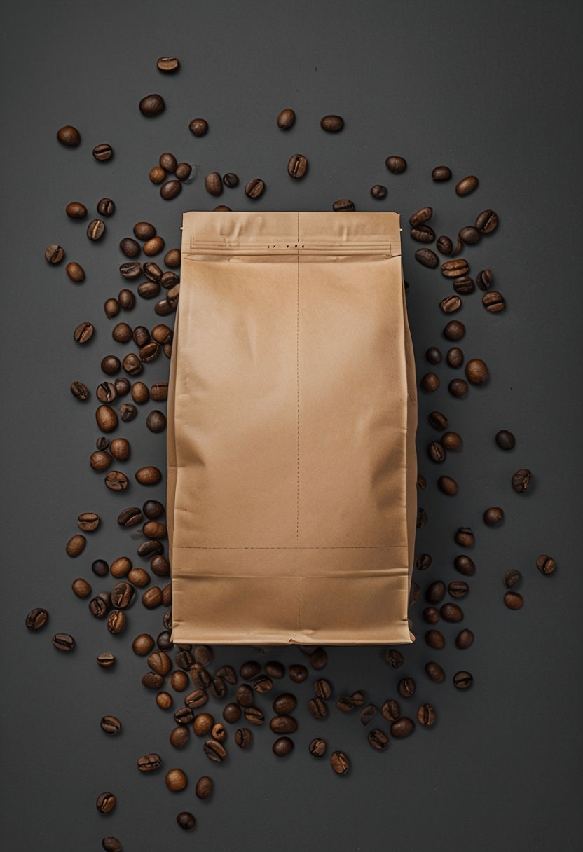 Brown Kraft Paper Bag with Coffee Beans Mockup
