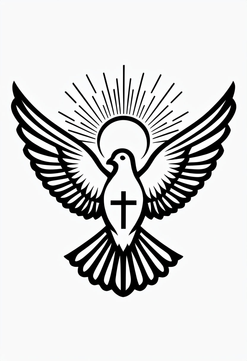 Minimalistic Black Dove with Halo and Cross Illustration Social Media Post