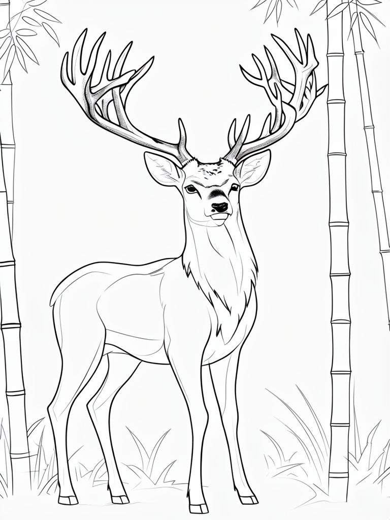 Majestic Stag in Serene Forest Outline Drawing for Coloring Book Pages