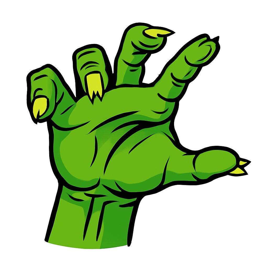 Eerie Green Zombie Hand with Sharp Claws Cartoon Sticker